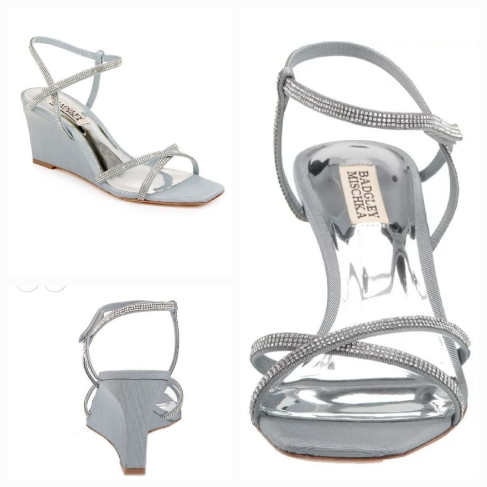 Badgley Mischka women's Reagan Embellished Wedge Sandals In Whisper Blue size 6